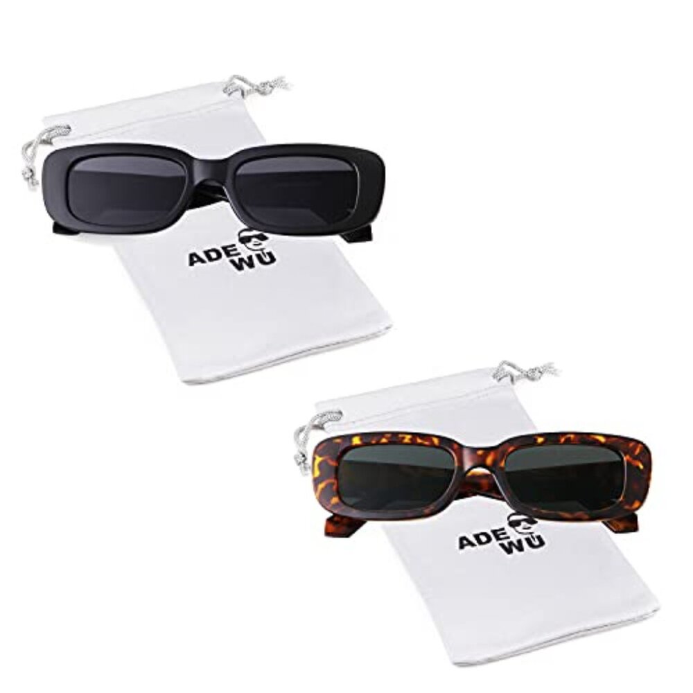 Retro 90s Rectangle Sunglasses UV400 Unisex Fashion Eyewear - Picture 7 of 8